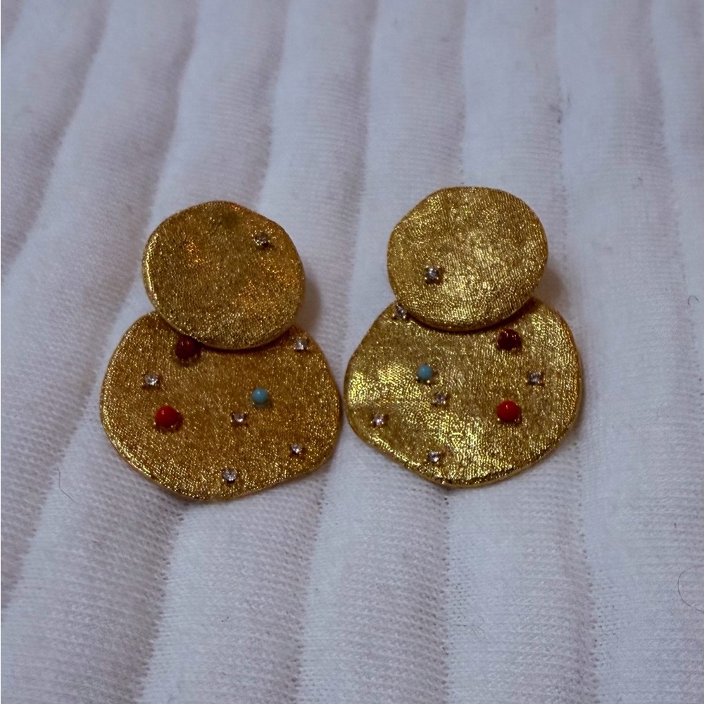 Madewell Gold-Tone Textured Disc Drop Earrings with Multicolor Enamel Dots